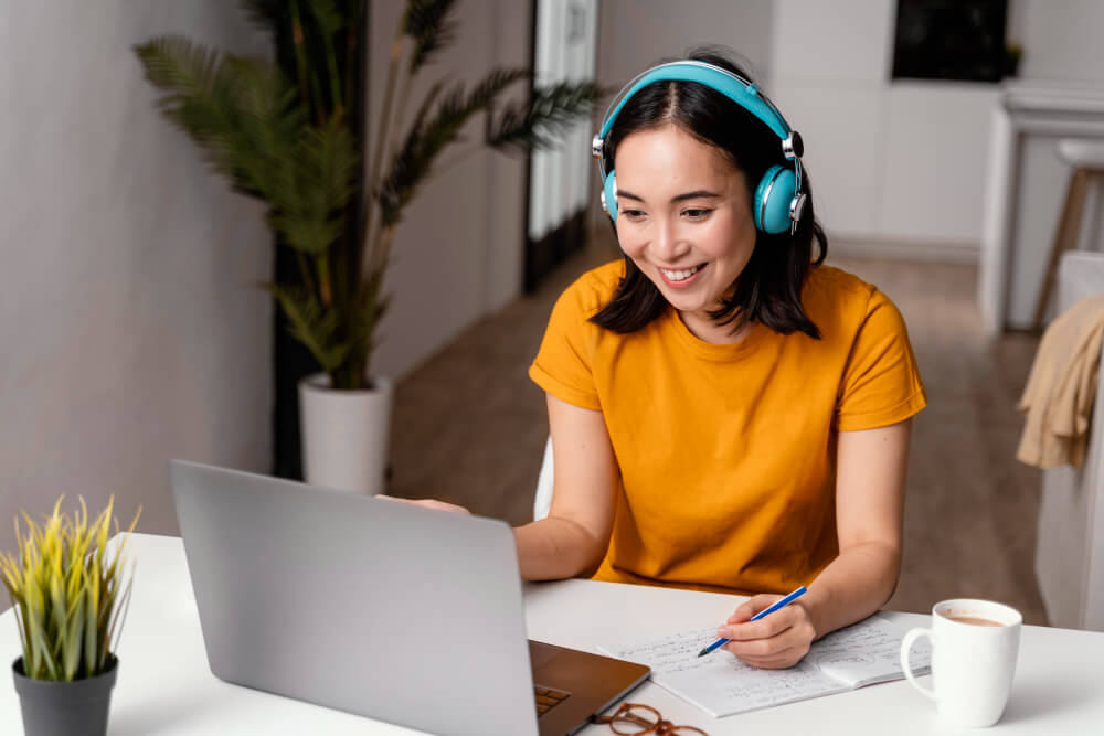 woman attending online learning class